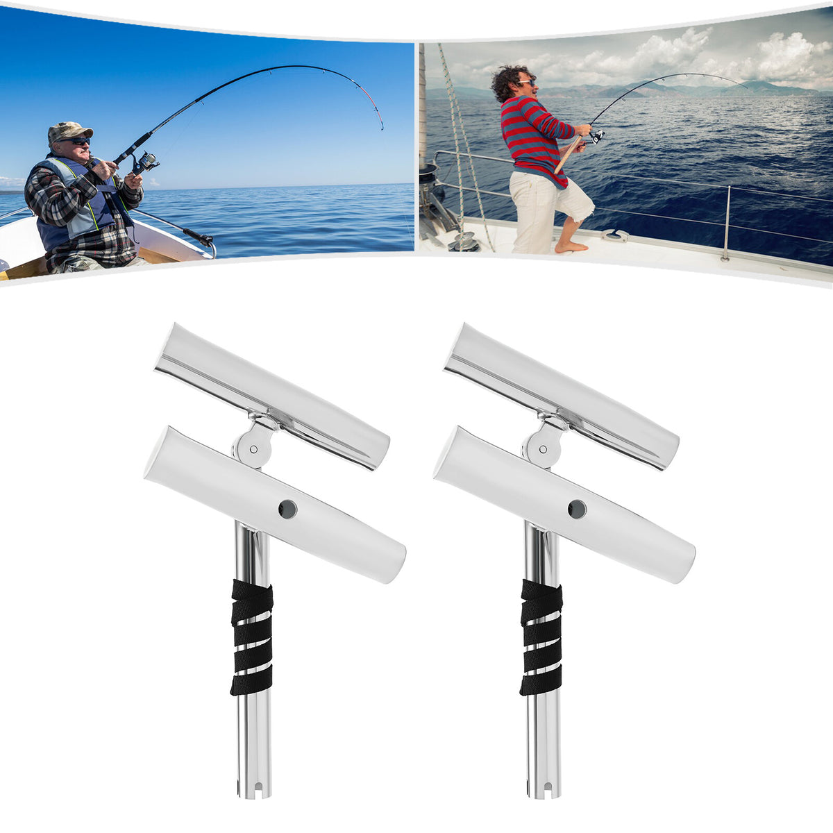 Adjustable Double Angle Stainless Steel Fishing Rod Holder for Boat Outrigger