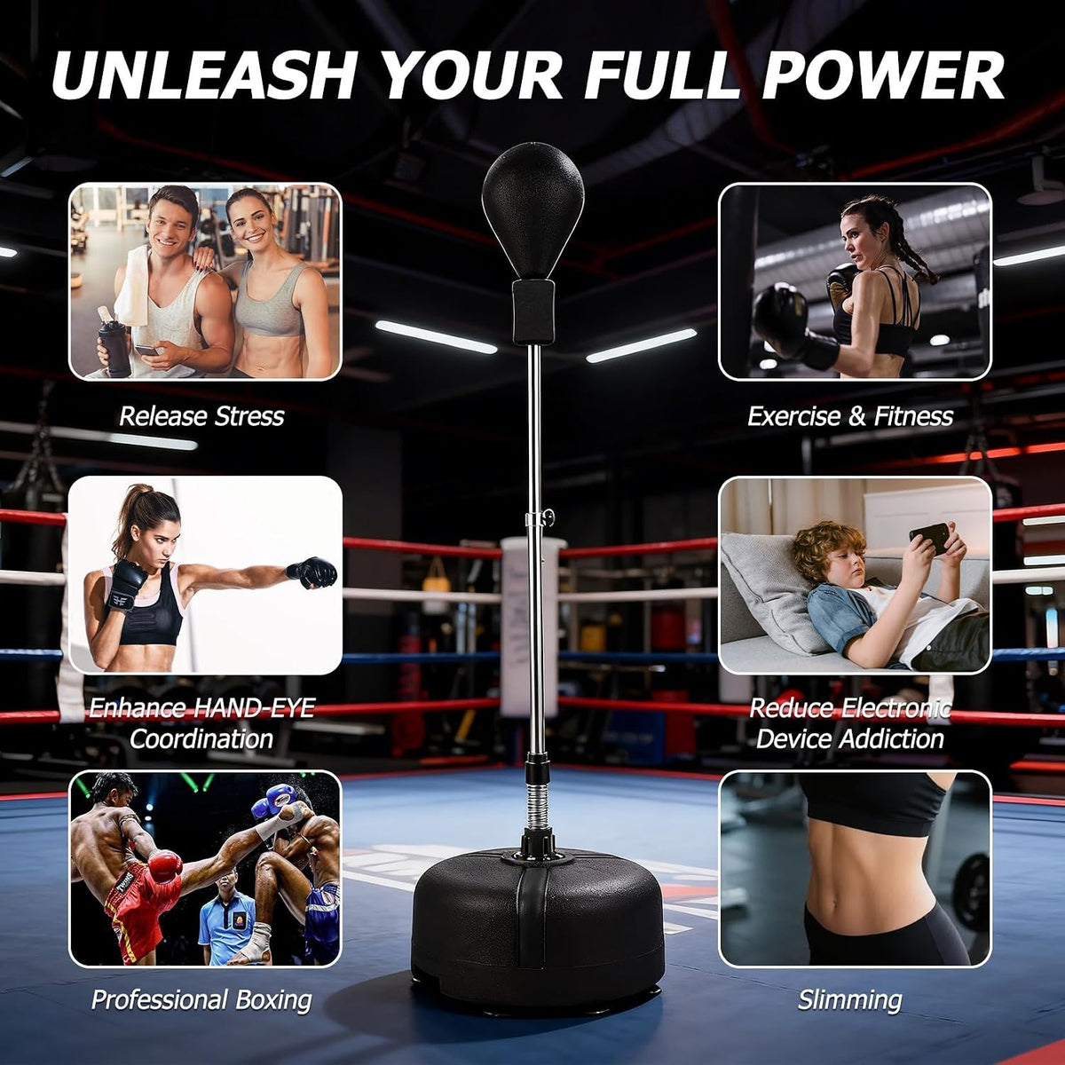 Adjustable Freestanding Speed Ball Punching Bag with Stand for Boxing Fitness