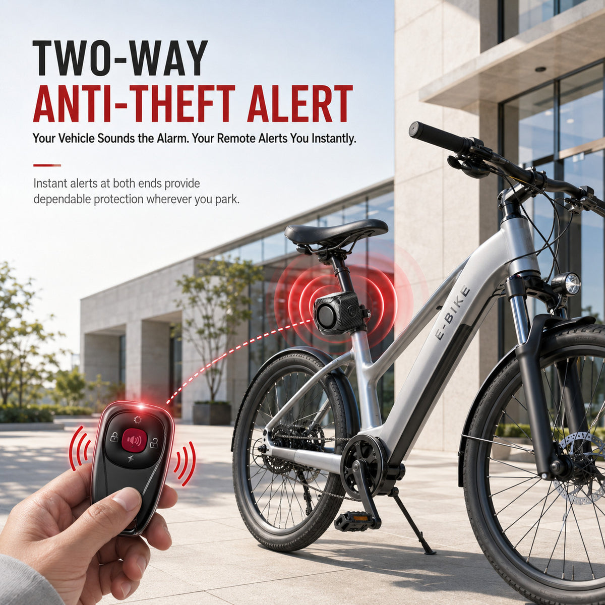 Wireless Bike Alarm with Vibrating Remote 121dB Security System IP65 Rechargeable