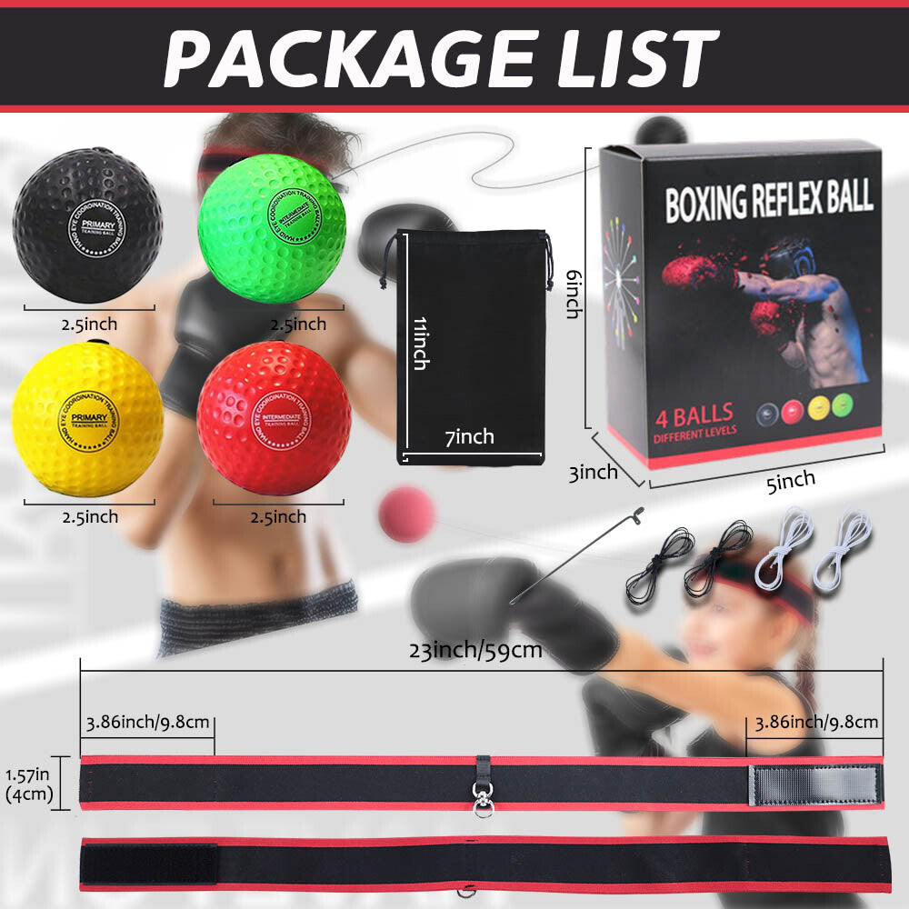 4-Level Boxing Reflex Ball Set with Adjustable Headbands for Kids & Adults