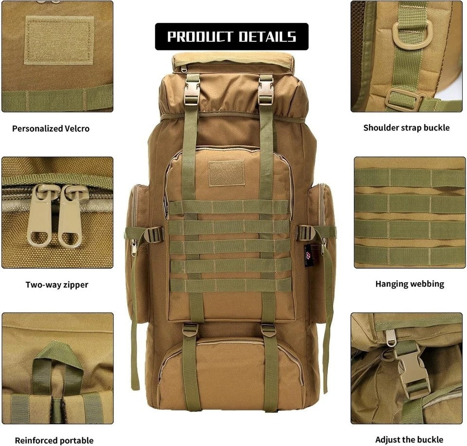 High-Capacity Outdoor Tactical Hiking Backpack Waterproof Camping Rucksack