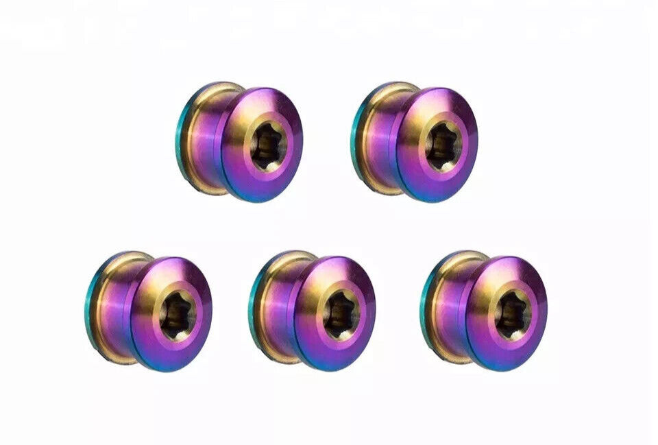 Titanium Bicycle Chainring Bolts Rainbow Oil Slick 5mm Set for Road MTB Track Cycling