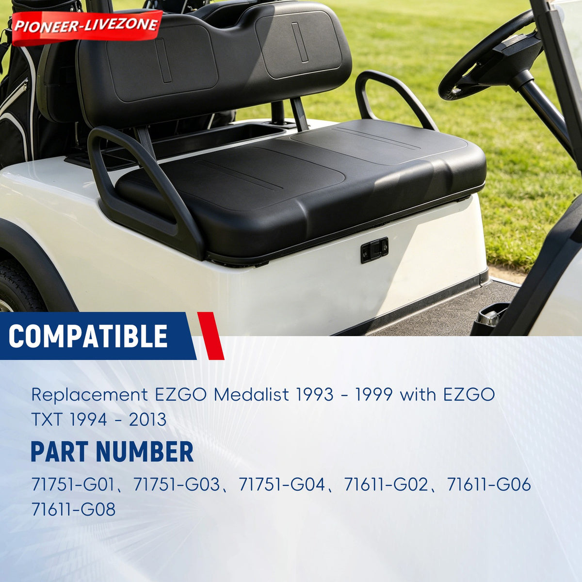 Golf Cart Front Seat Cushion Set With Hardware for EZGO Medalist TXT 1993-2013