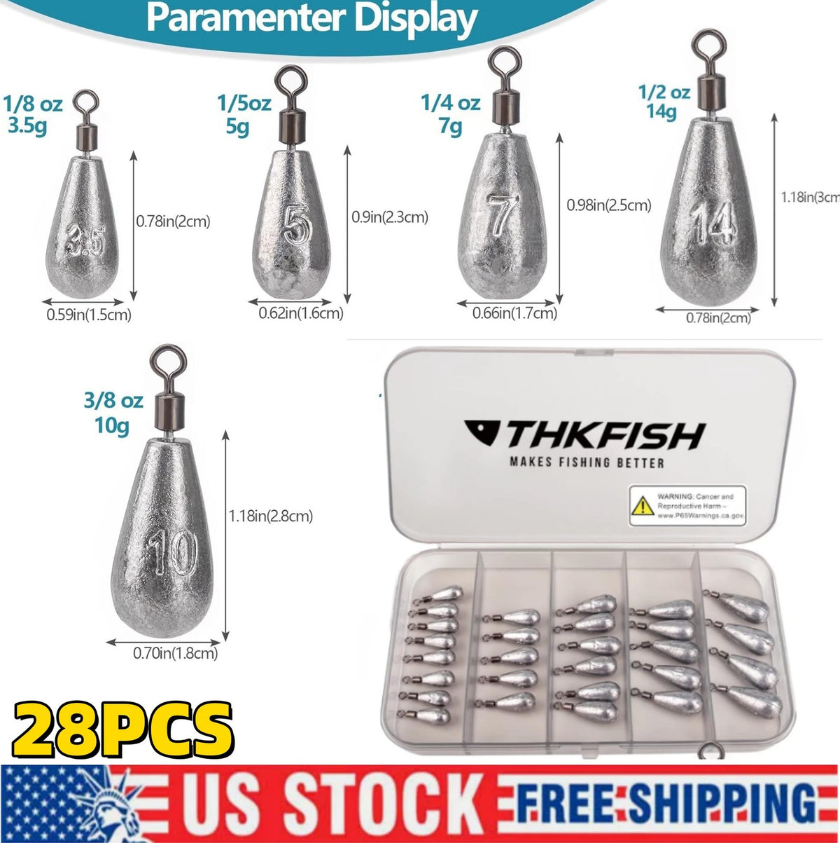 28pcs Fishing Sinkers Kit Lead Drop Shot Weights for Bass Casting and Vertical Fishing
