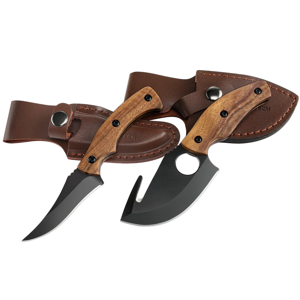Fixed Blade Hunting & Skinning Knife Set - 6.5" Skinning & 7" Gut Hook, Full-Tang Handle