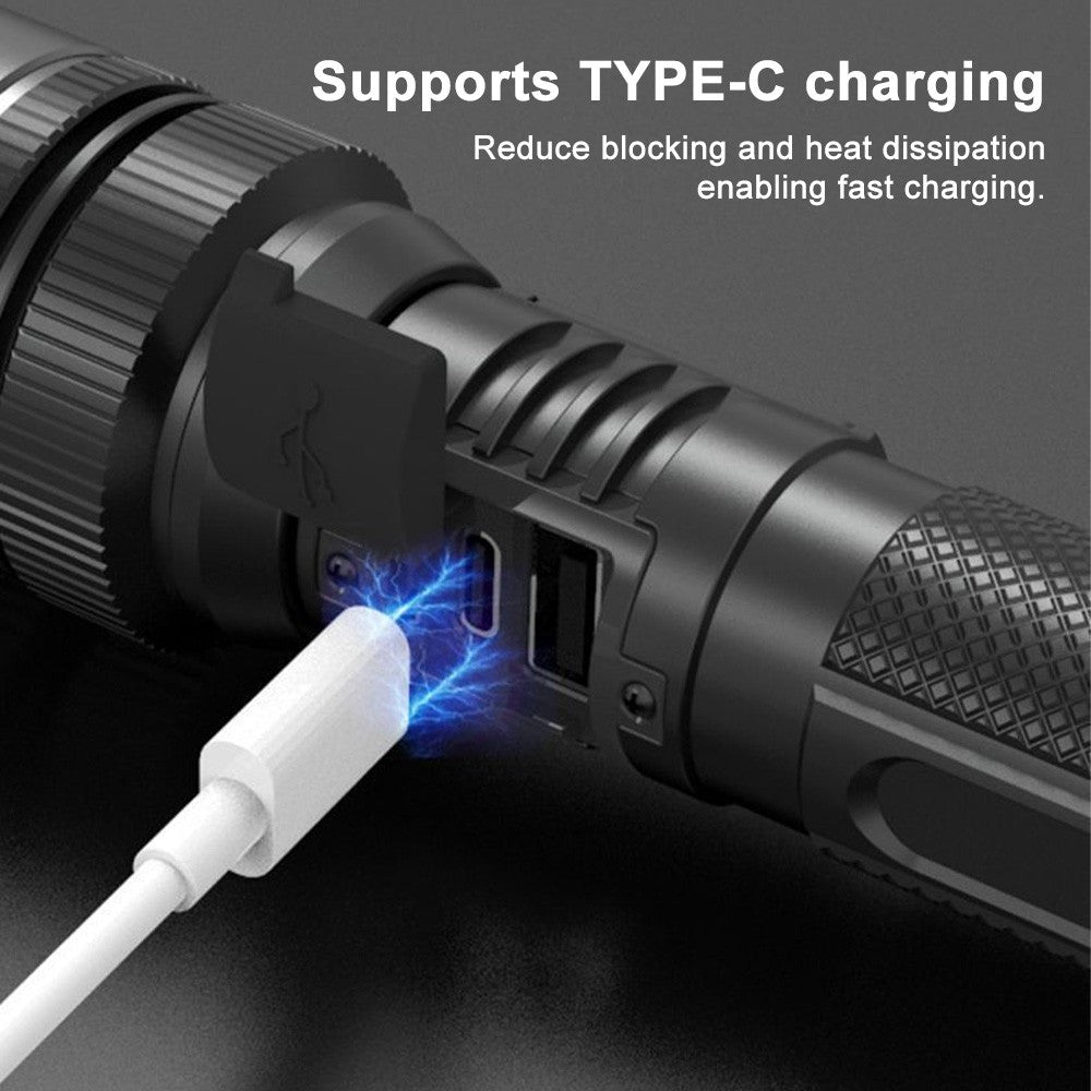 Rechargeable LED Tactical Flashlight with Zoom & Power Display - 20W, 500m Range