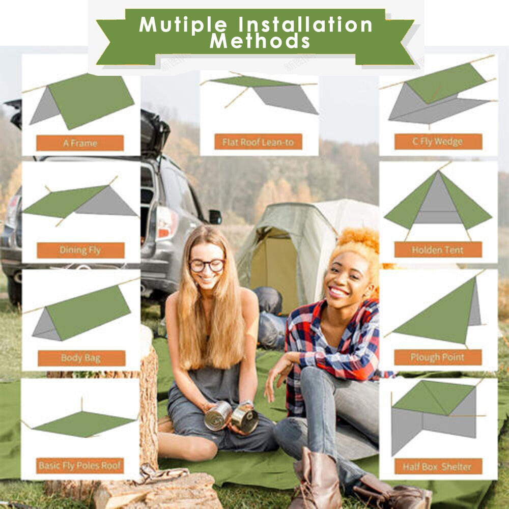 10x10 ft Waterproof Camping Tarp Shelter with Grommets