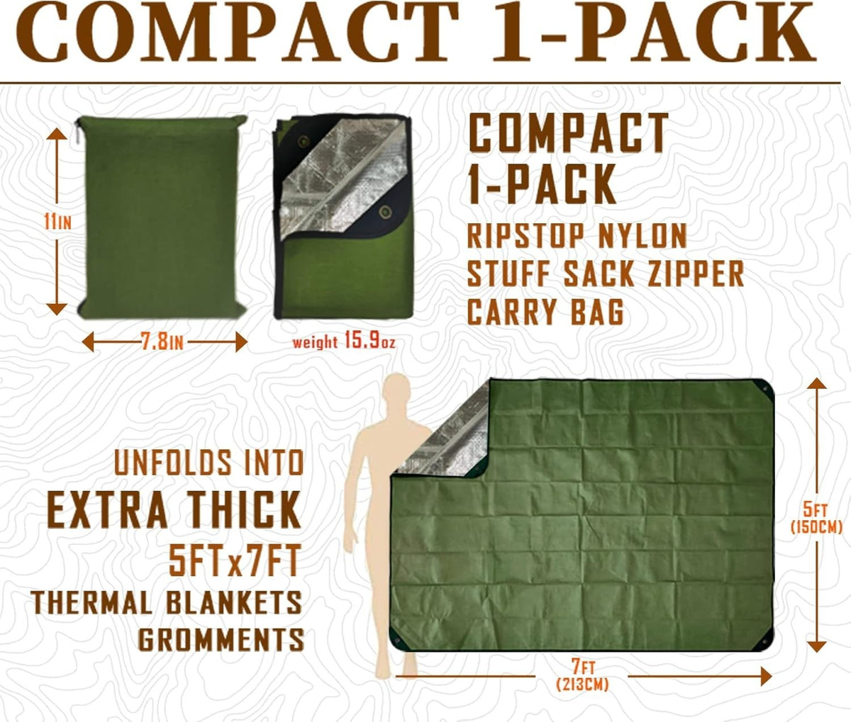 Heavy Duty Emergency Survival Blanket - Reflective Thermal Tarp for Camping & Outdoors