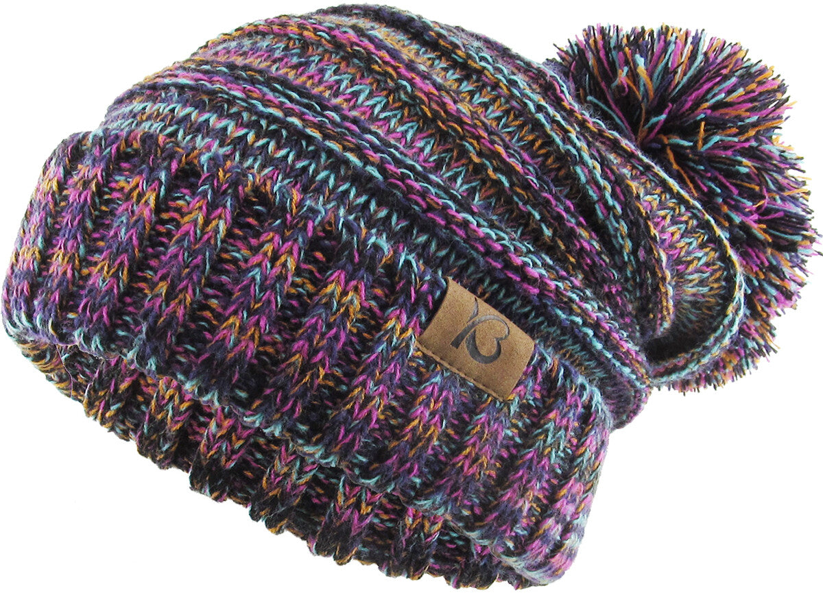 Chunky Cable Knit Slouch Pom Beanie Oversized Winter Ski Hat for Women
