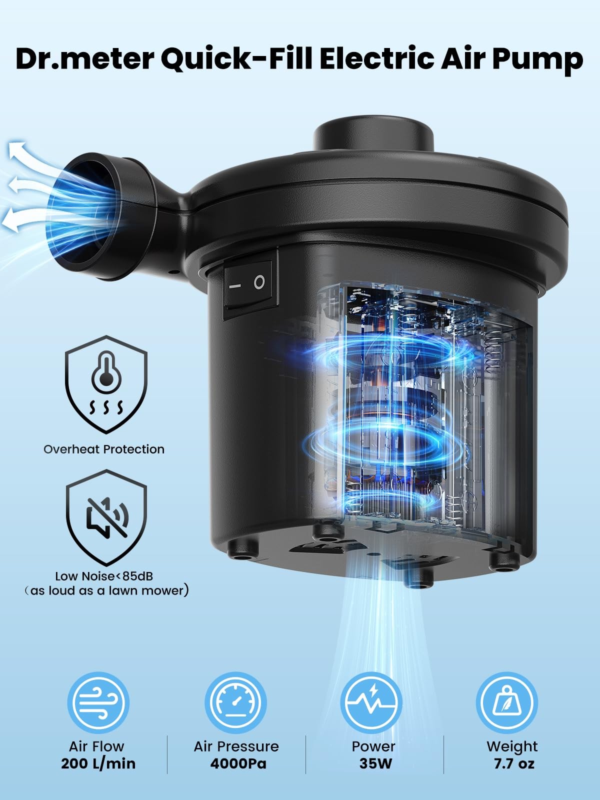 Electric Air Pump for Inflatables with 3 Nozzles Portable Quick Inflator
