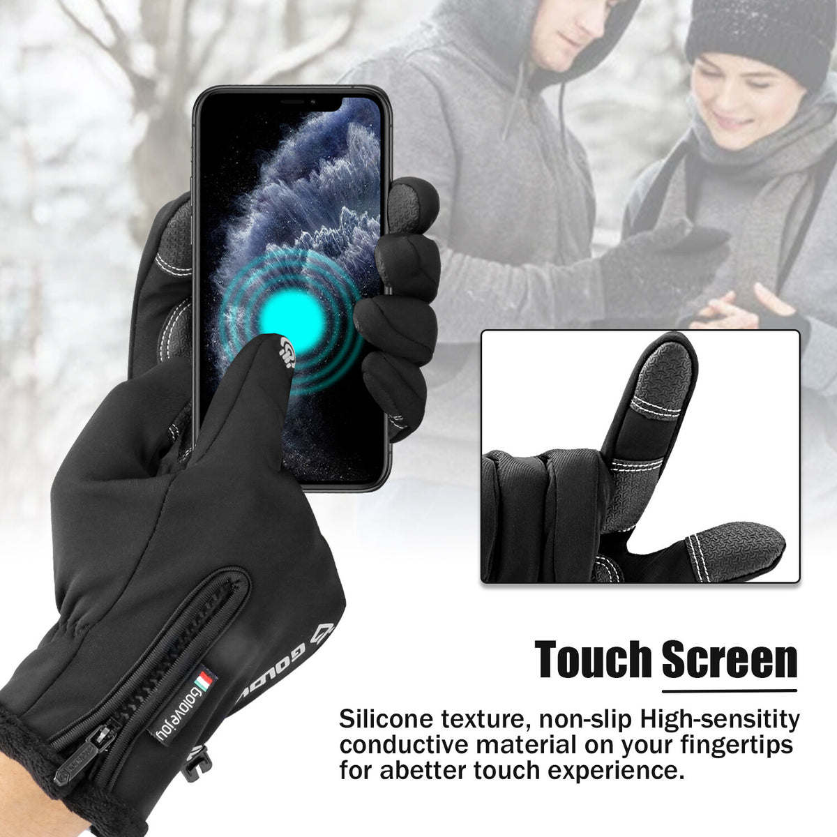 Winter Waterproof Touch Screen Gloves for Men Women - Windproof Warm Mittens