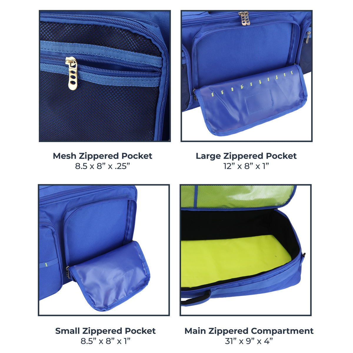 Large Fishing Rod Travel Bag with Dividers for 4 Rods, Tackle & Gear - Blue