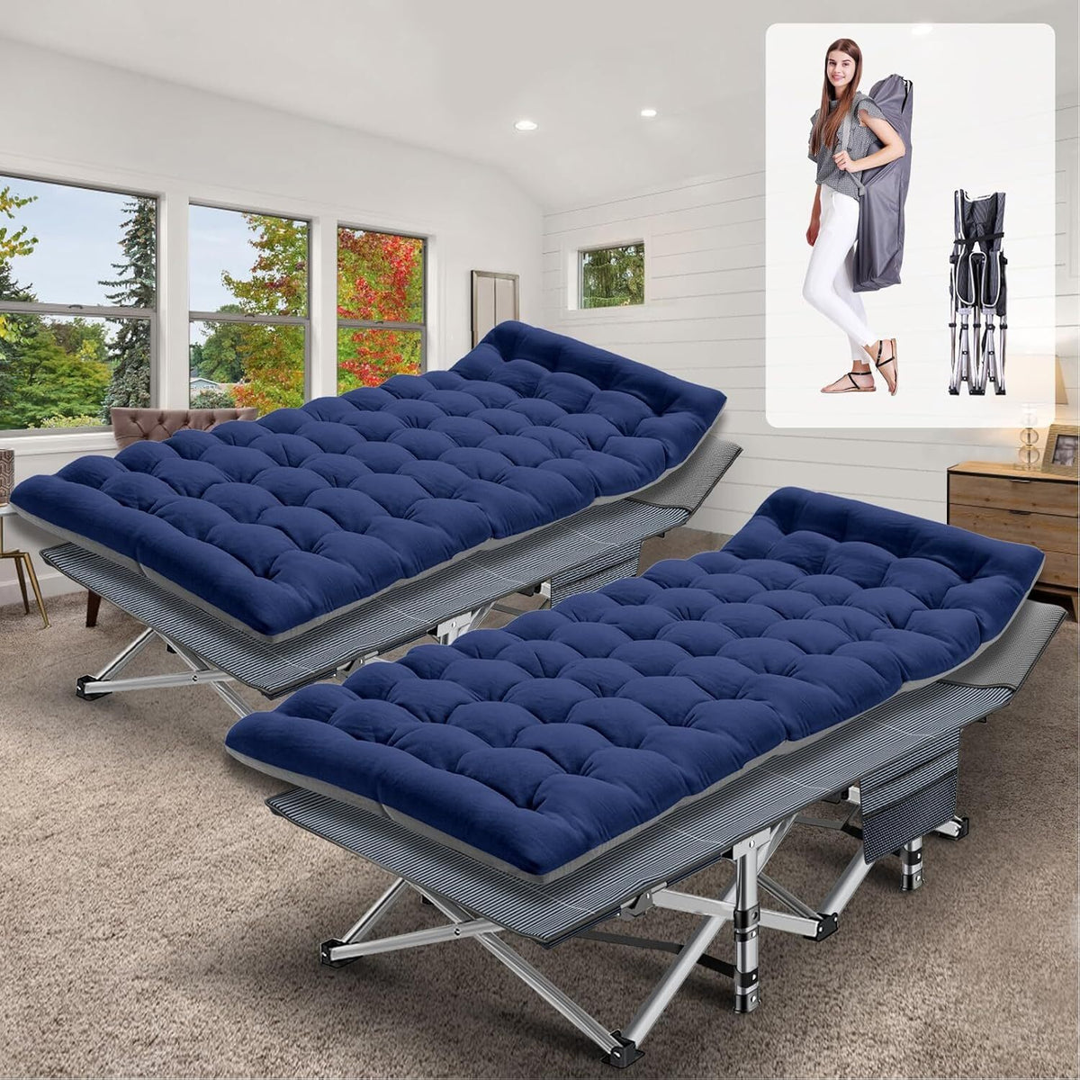 Folding Camping Cot with Mattress and Carry Bag - 75x28 Inches, Heavy Duty