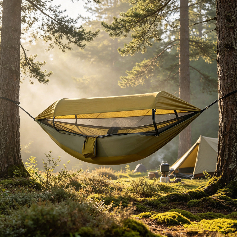 Portable Camping Hammock Tent with Mosquito Net and Sun Canopy for 1-2 Persons