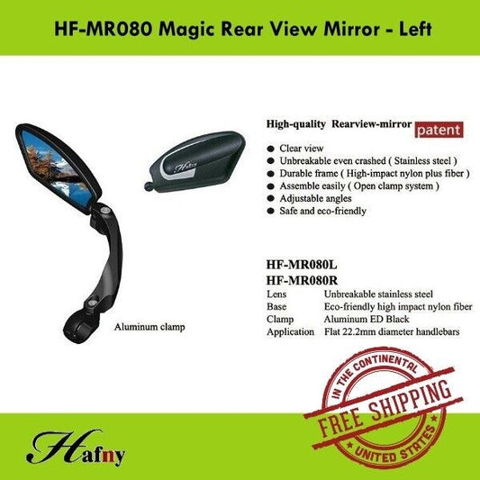 Adjustable Bicycle Rear View Mirror - Left Handlebar Mirror, Black
