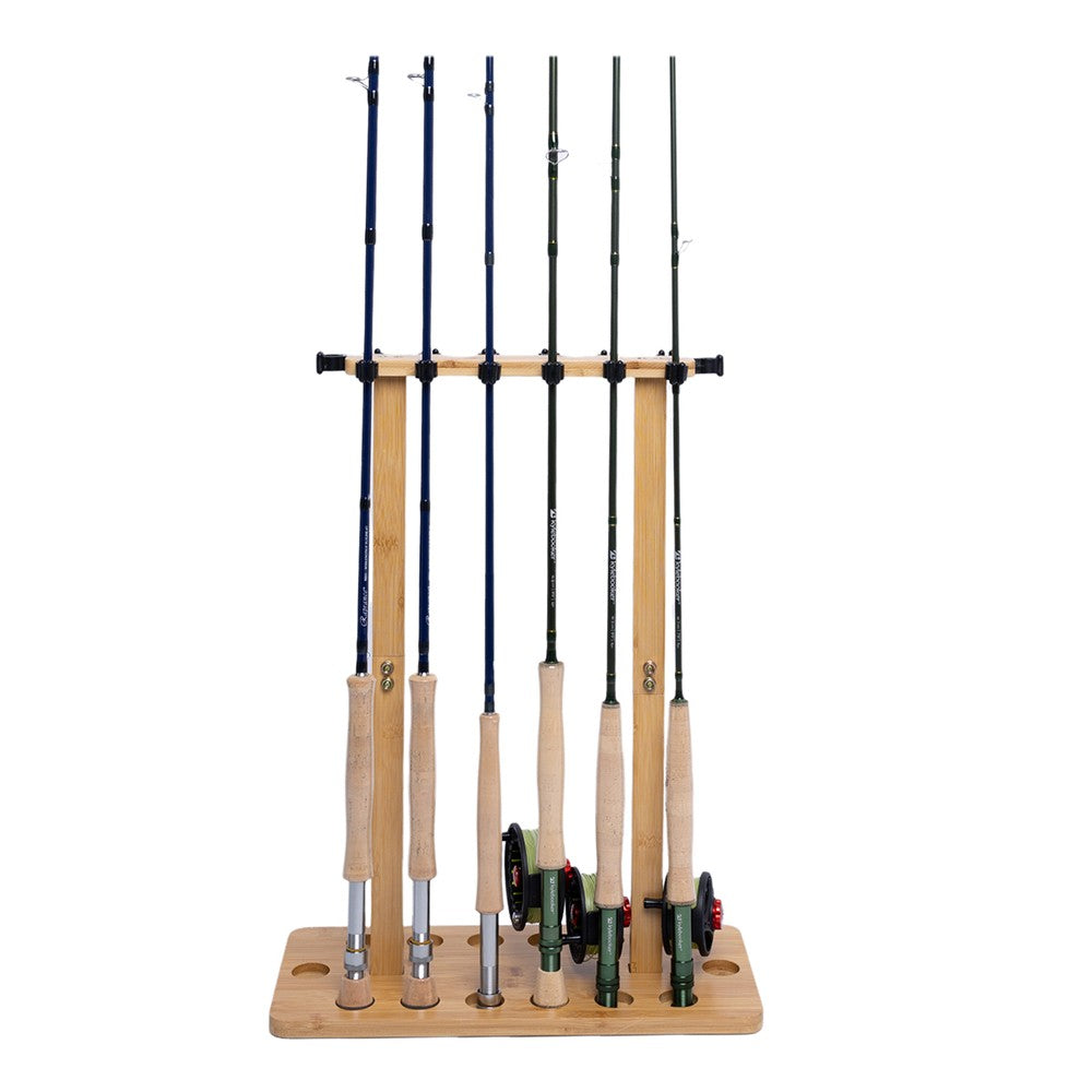 Wooden Fishing Rod Storage Rack for 14 Poles - Stable Floor Stand Organizer