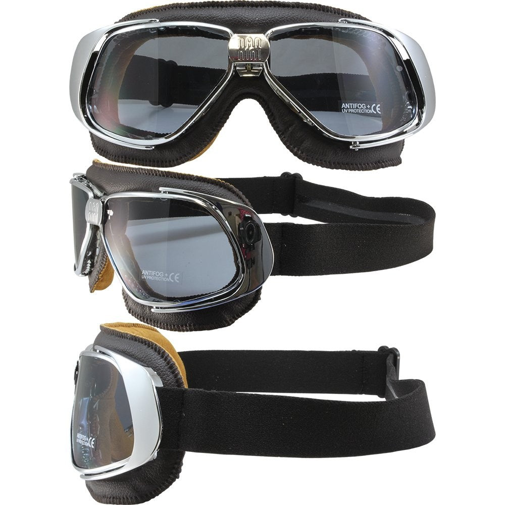 Motorcycle Goggles with Padded Leather Frame Anti-Fog Clear Lenses