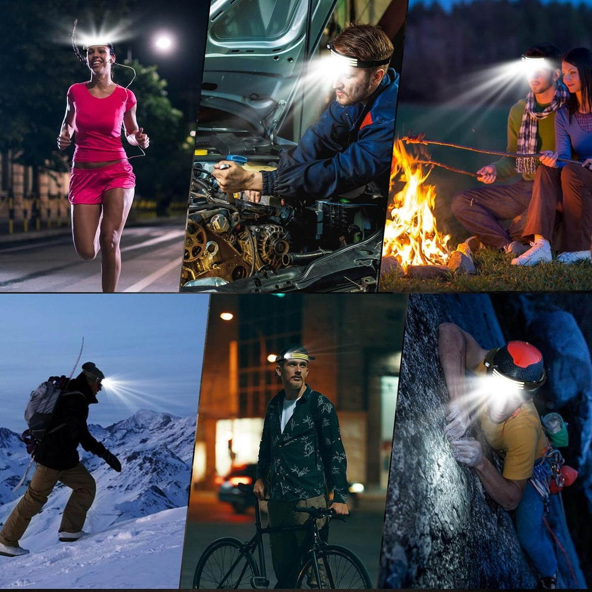 Rechargeable LED Headlamp with Wide Beam & Waterproof Mode - 6000K