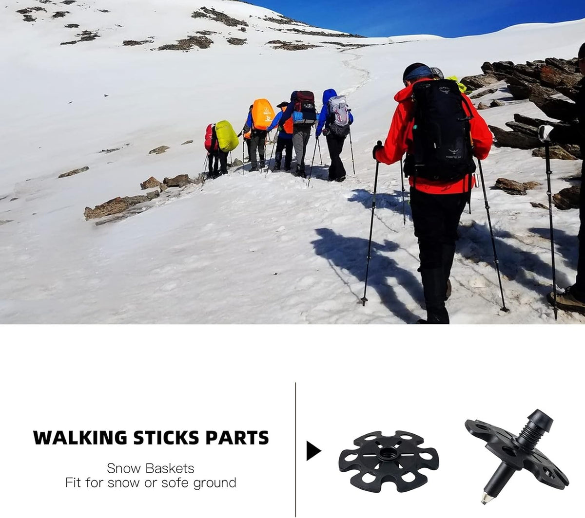 6 Pack Hiking Walking Stick Tips & Snow Baskets Replacement Set