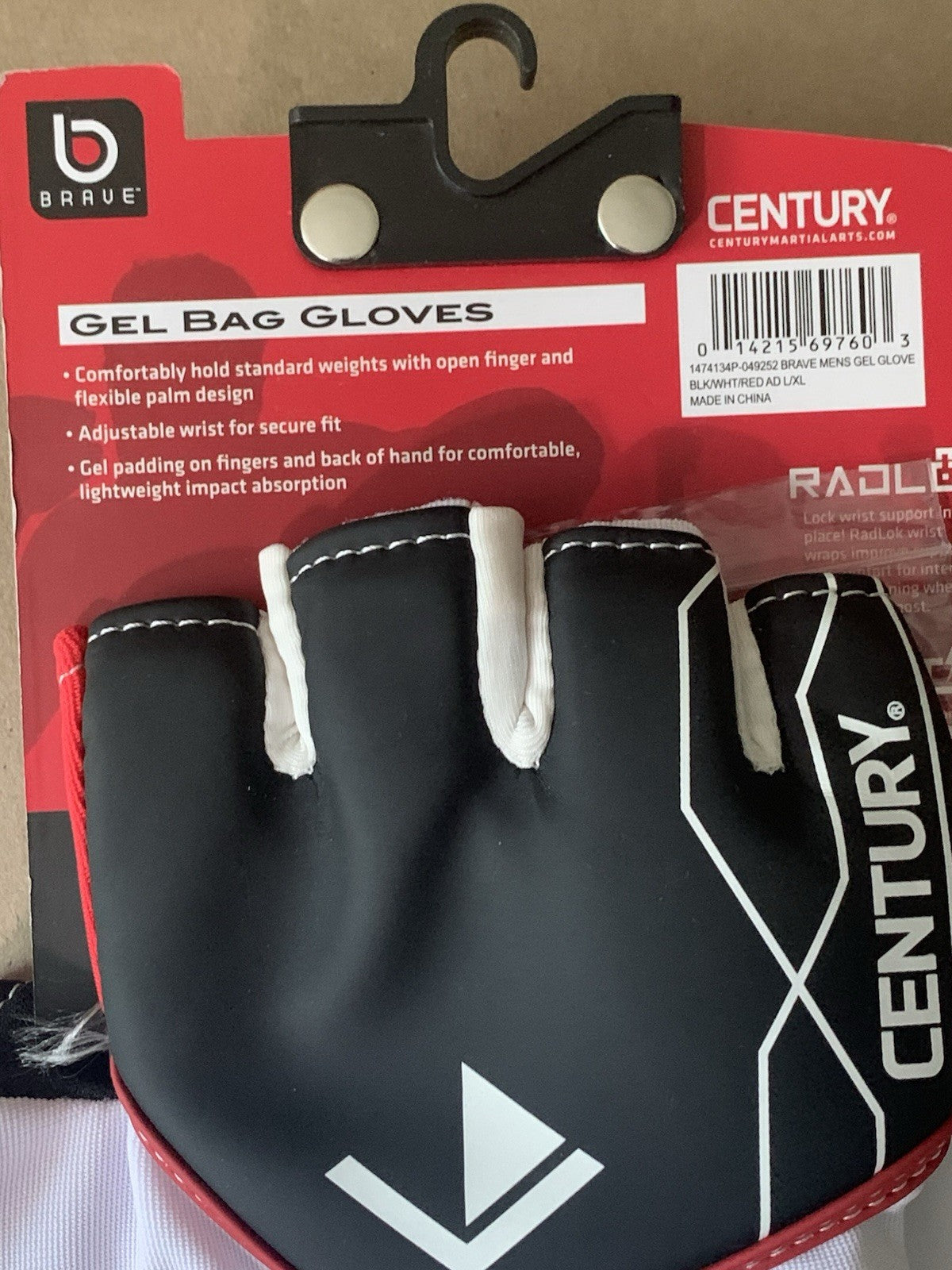 Adult Men’s Gel Bag Gloves - Black White Red L/XL Boxing & MMA Gear