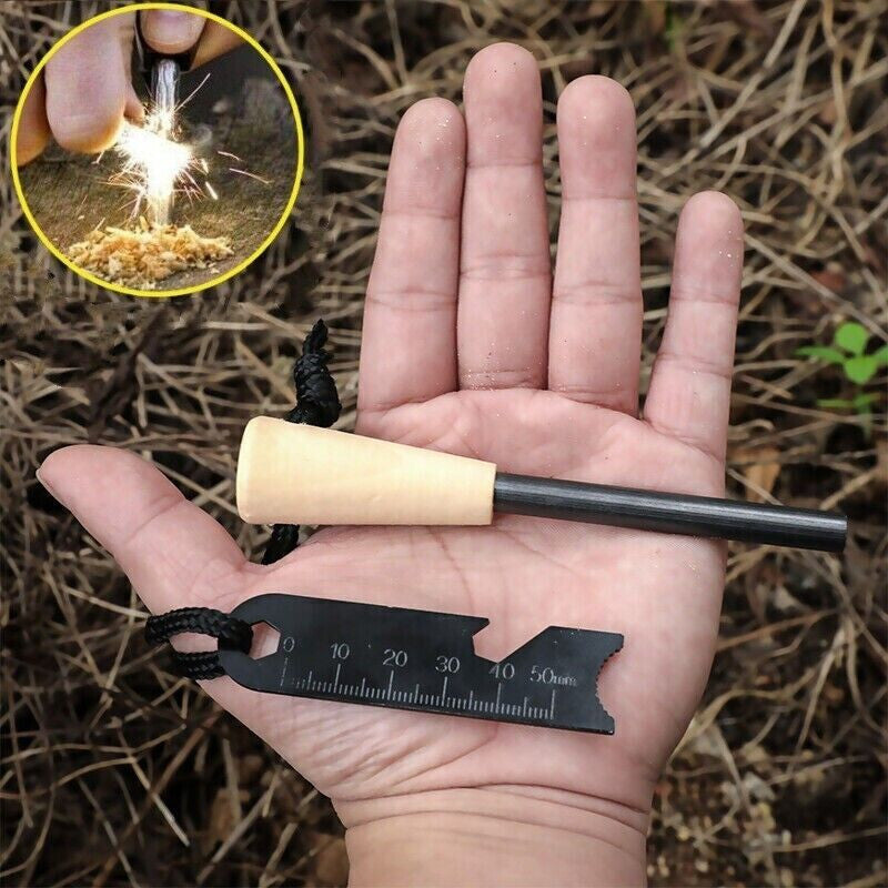 Waterproof Fire Starter Flint Steel Ferro Rod Camping Lighter with Handle