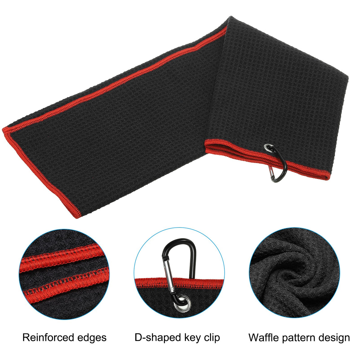Golf Towel Set 2 Pack Microfiber Waffle Pattern Tri-Fold Towels Black