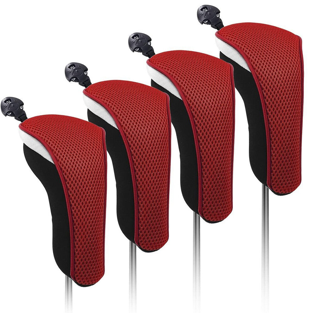 Set of 4 Red Golf Hybrid Club Head Covers with Interchangeable No-Tag