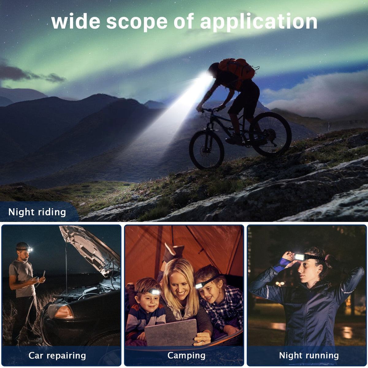 USB Rechargeable LED Headlamp with Charging Cable - Waterproof Headlight Torch