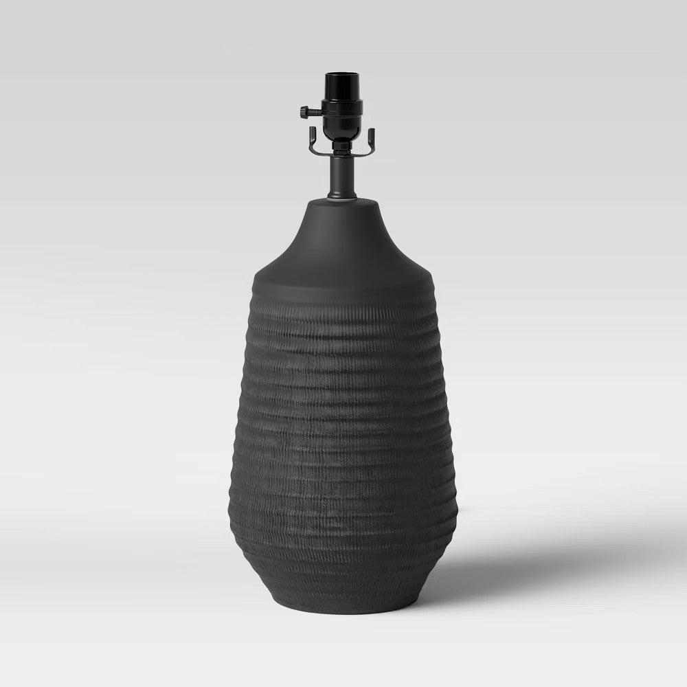 Large Black Textured Ceramic Lamp Base - 19x8.5 Inches, Fits Large Shades