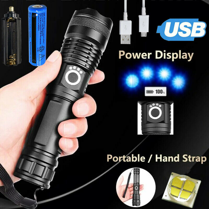 Super Bright LED Flashlight Tactical Rechargeable Work Light - 9000000 Lumens