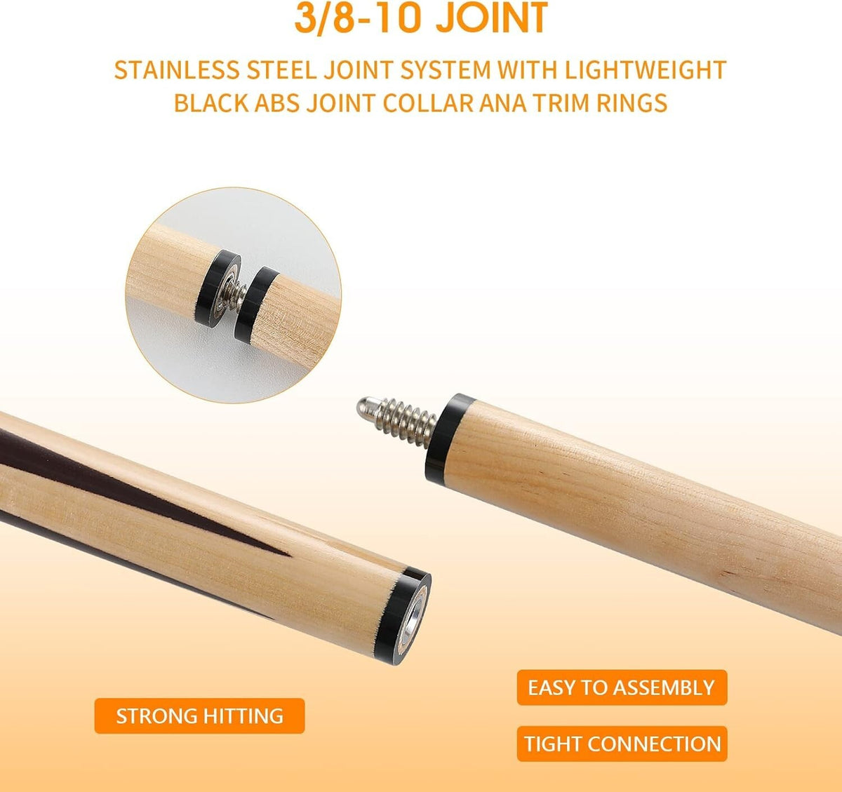 Set of 4 Billiard Cues with 13mm Leather Tips - Canadian Hardwood, 42"-58"