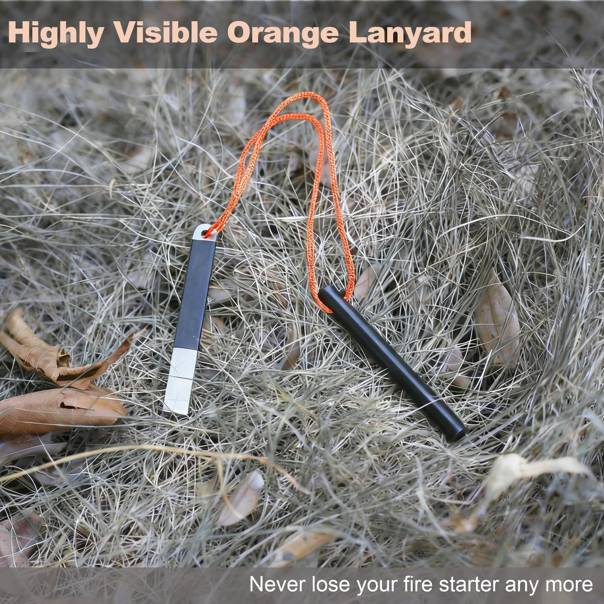 4-Inch Waterproof Ferrocerium Fire Starter Rod with Striker and Lanyard