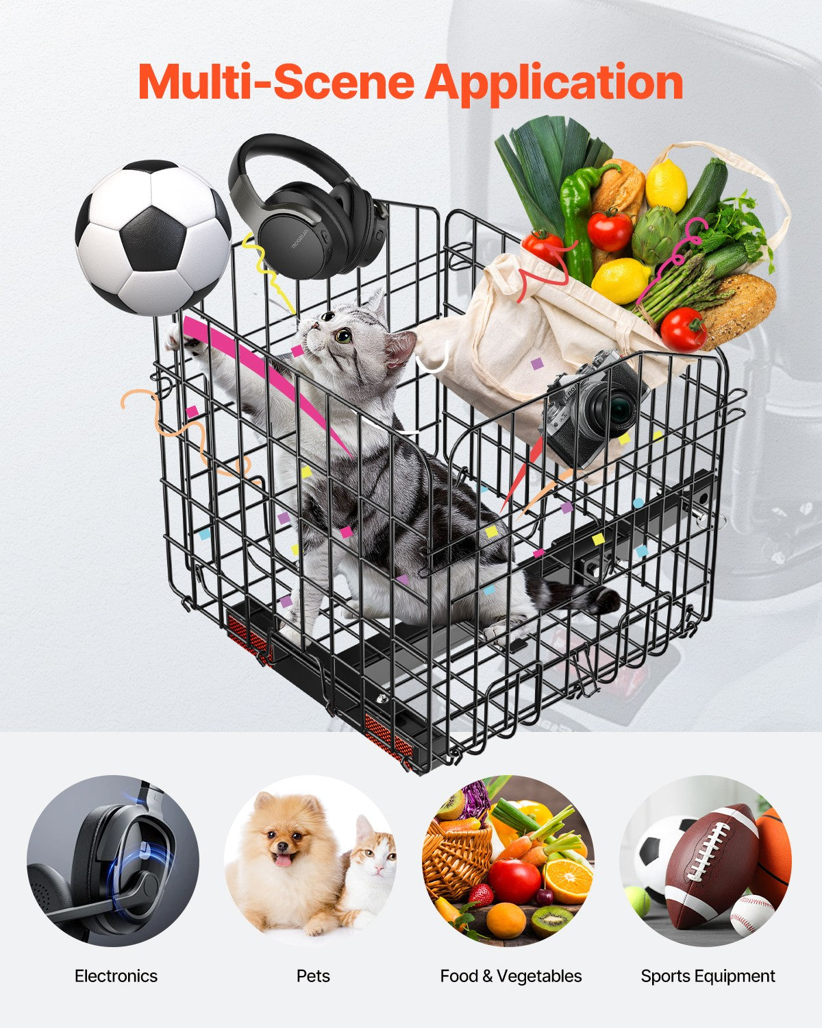 Mobility Scooter Rear Basket Folding Cargo Basket 33 lbs Capacity