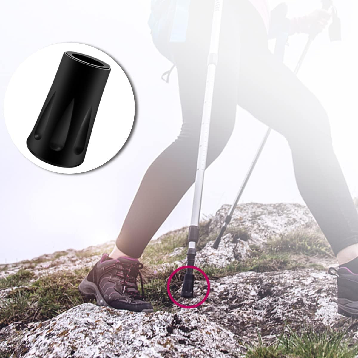 8Pcs Trekking Pole Tips Replacement Rubber Feet for Hiking Poles