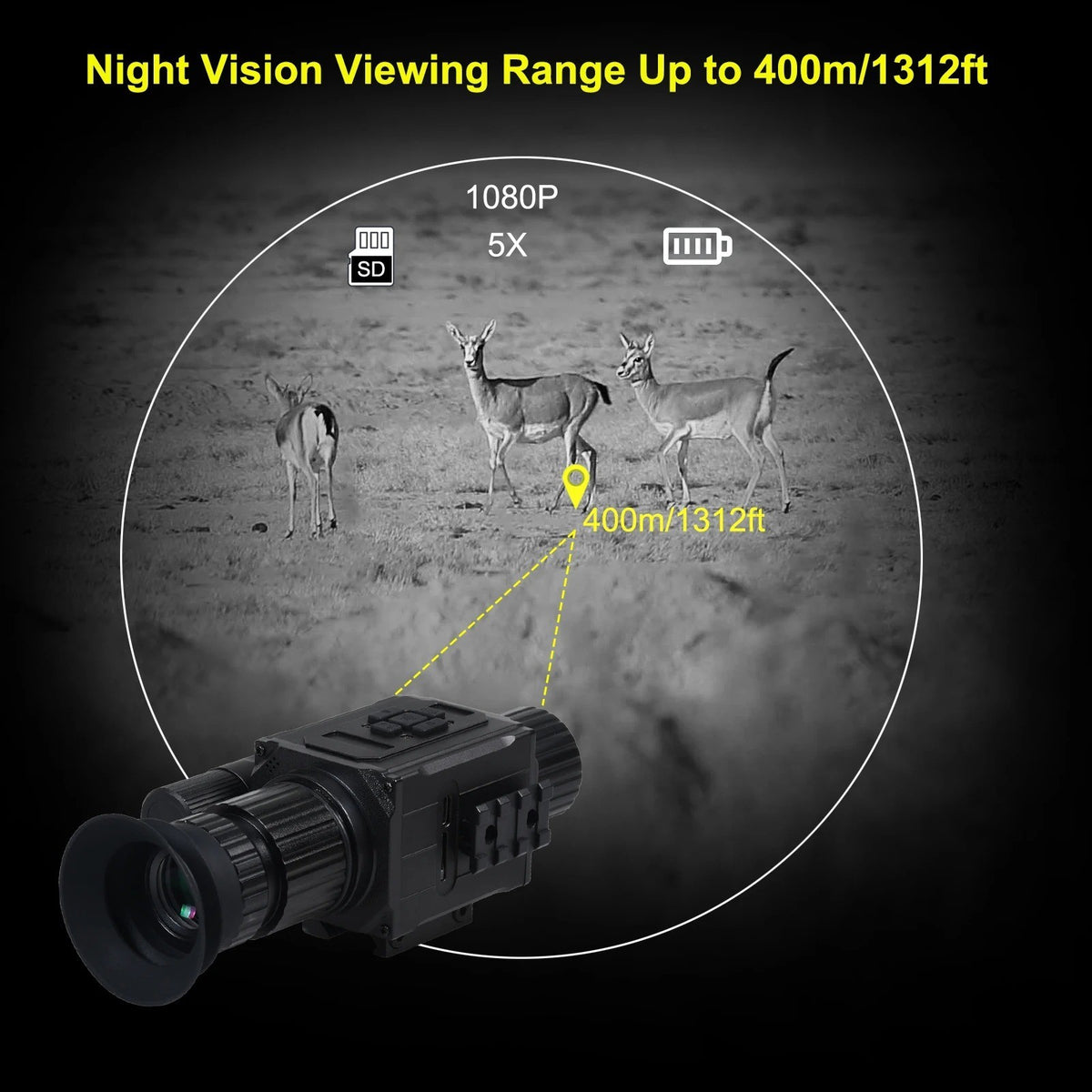 Night Vision Scope 5X AI Zoom HD 1080P with Shockproof 400M Range