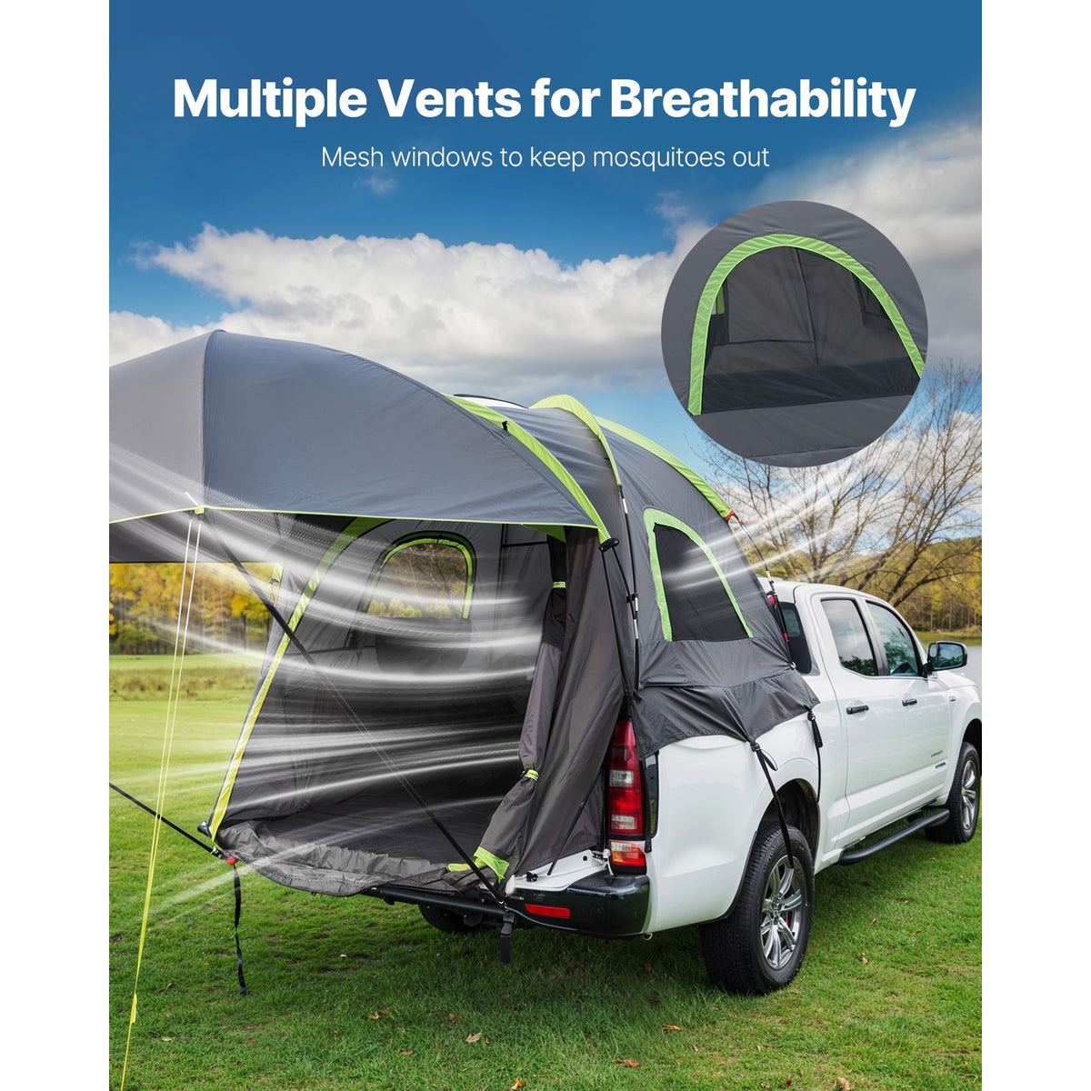 5.0-5.2ft Truck Bed Tent with Awning for Outdoor Camping, Waterproof 210D Oxford
