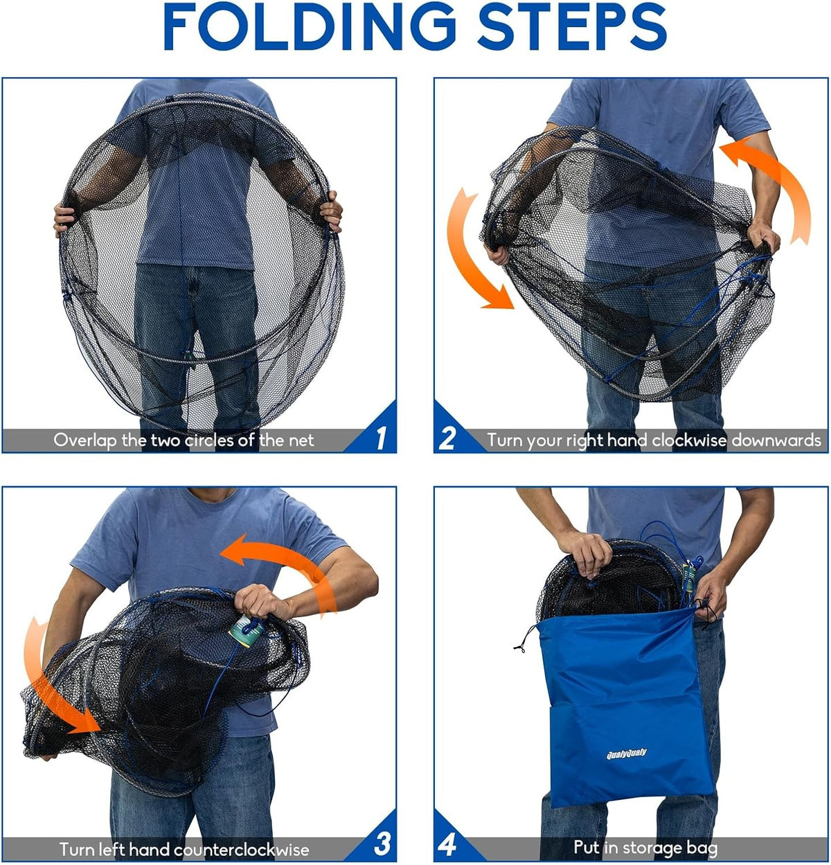 Foldable Heavy Duty Fishing Net with Rope - Rubber Coated Landing Net for Minnows
