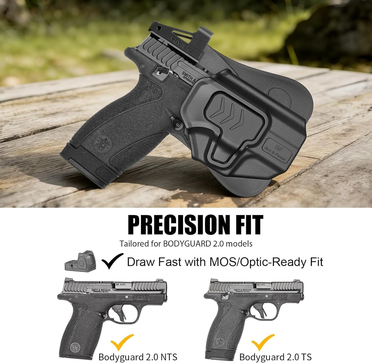 Level II OWB Holster for Smith & Wesson Bodyguard 2.0 - Right Hand, Adjustable Retention