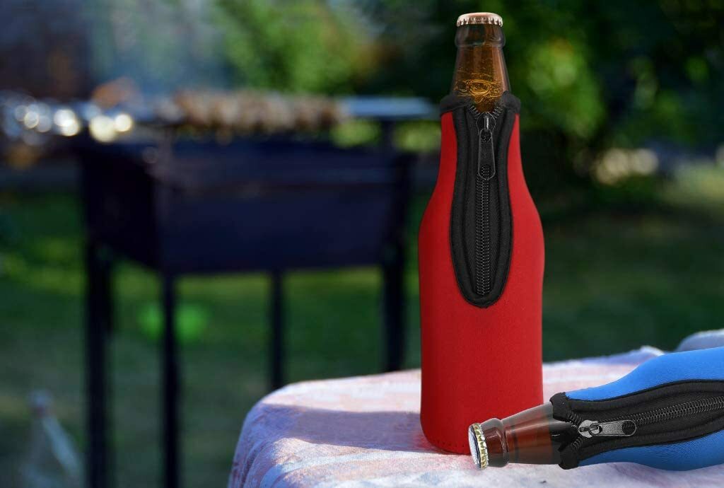 4 Pack Insulated Beer Bottle Sleeves with Zipper Keep Drinks Cold & Hands Dry