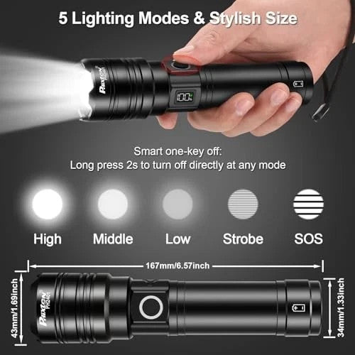 Rechargeable LED Flashlight 1500000LM Waterproof Zoom Fire Starter