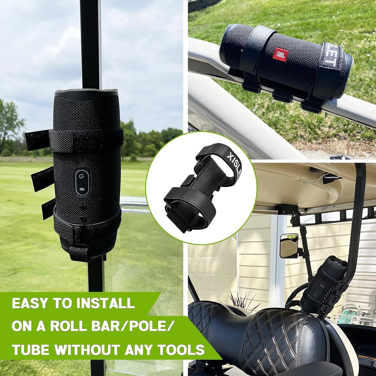 Adjustable Speaker Mount Strap for Golf Cart, Bike & ATV - Fits 0.75-1.5 Inch Portable Speakers