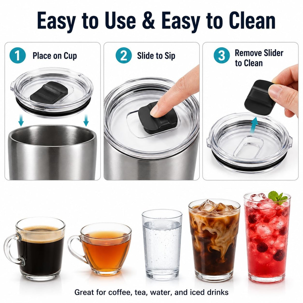 Magnetic Spill-Proof Tumbler Lids 3 Pack for 20 oz Travel Cups
