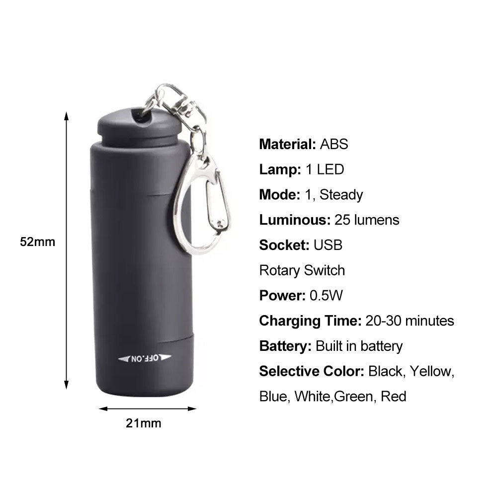 Mini USB Rechargeable LED Flashlight Keychain Portable Torch Black