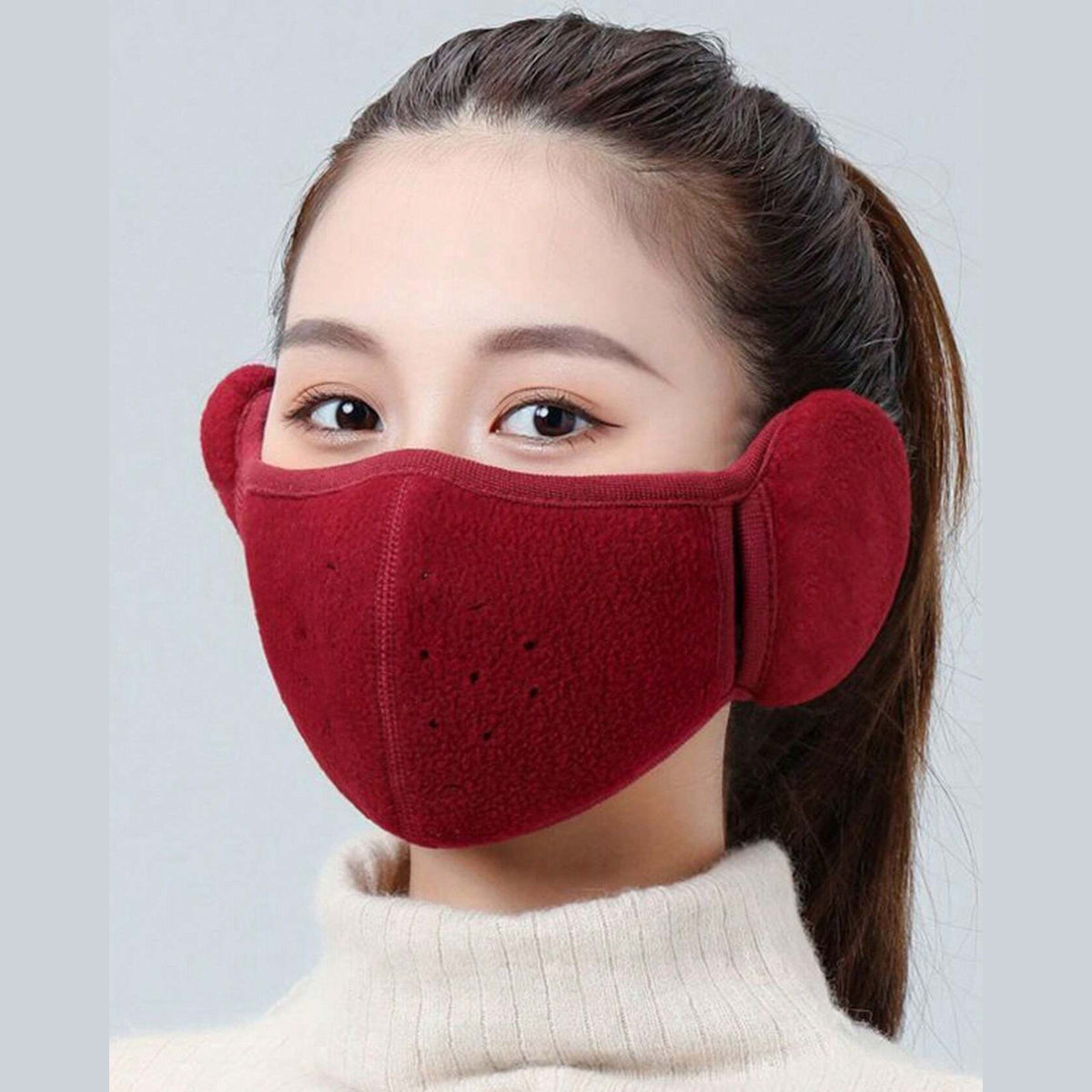 Windproof Thermal Fleece Half Face Mask with Ear Warmers for Winter Outdoor Activities