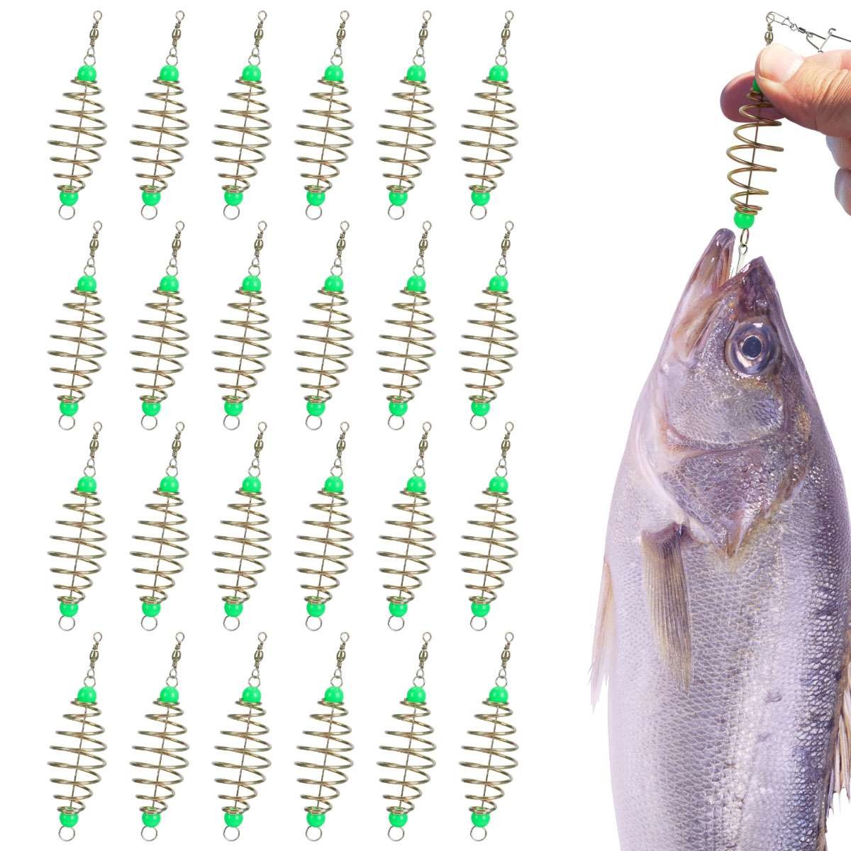 24Pcs Spring Fishing Bait Holders for Carp and Catfish with Luminous Beads