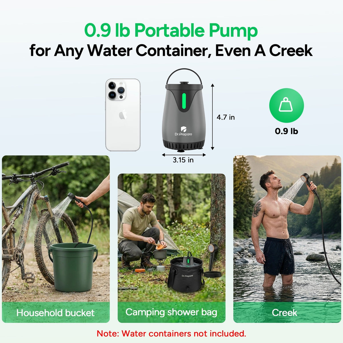 Portable Camping Shower with 8000mAh Battery, 180 Min Runtime & 3 Spray Modes