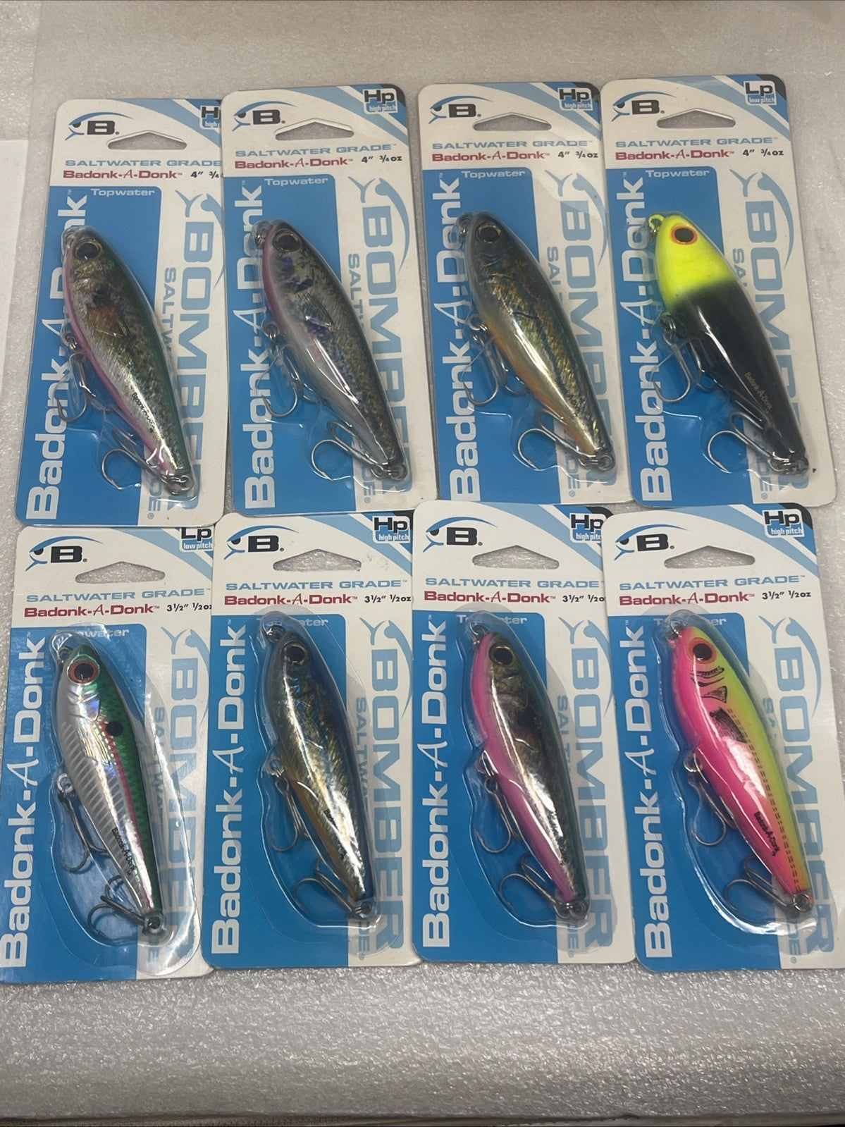 Saltwater Topwater Fishing Lures Lot of 8 - Bomber Badonk-A-Donk Set 3.5 & 4 Inch