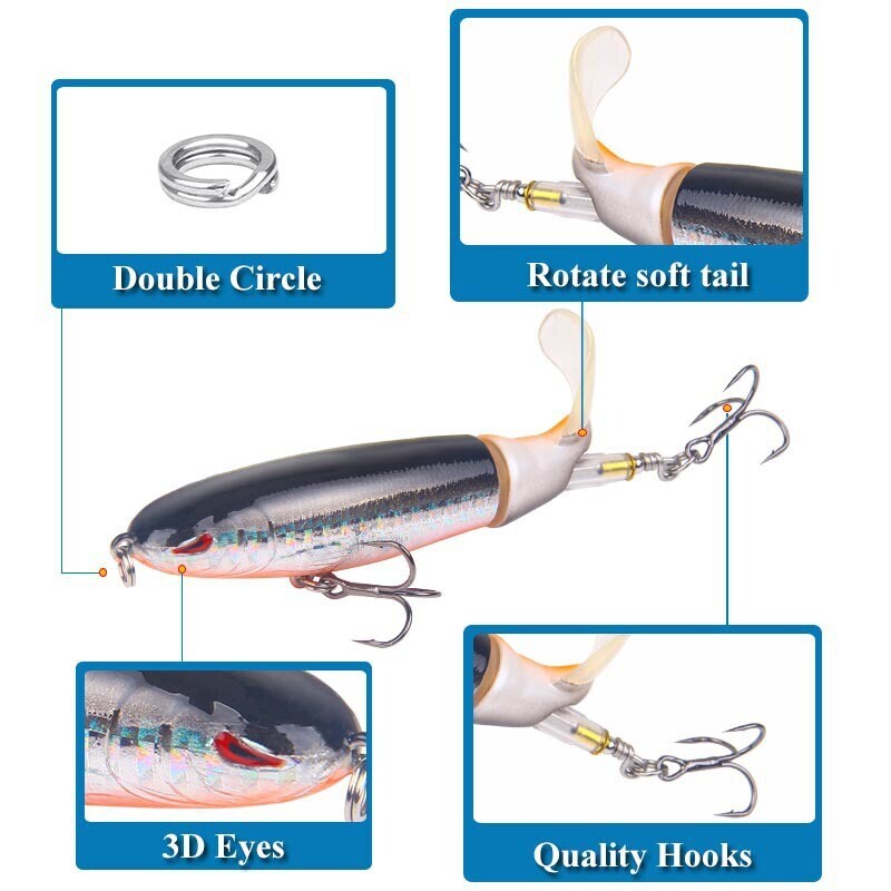10cm Floating Topwater Fishing Lures with Rotating Tail for Bass and Saltwater