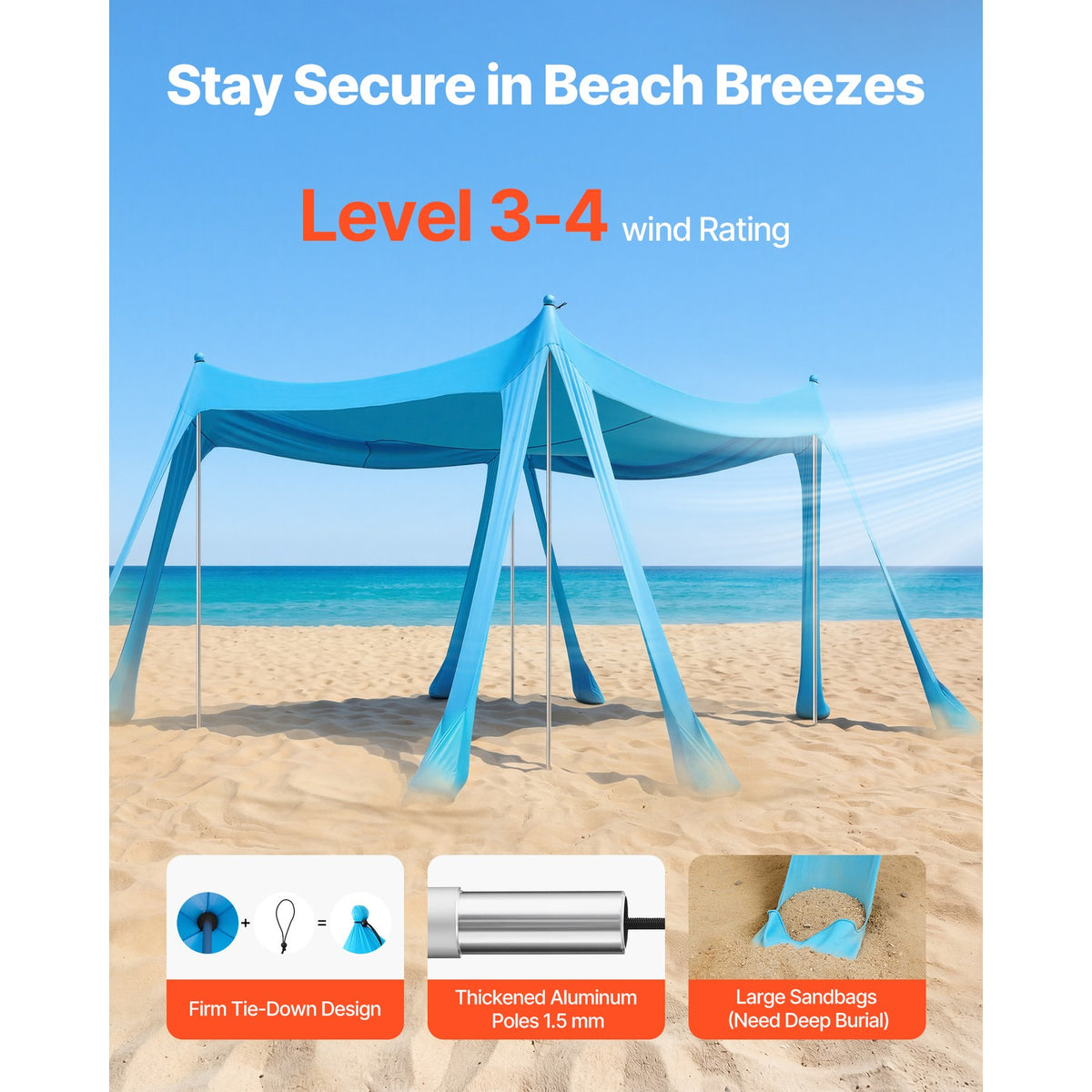 Portable 10x10 ft Sun Shade Canopy for Beach and Outdoor Use - UPF50+ Blue