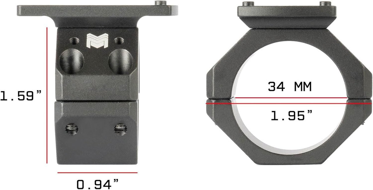 34mm Red Dot Piggyback Mount for Rifle Scopes - Low Profile RMR Footprint